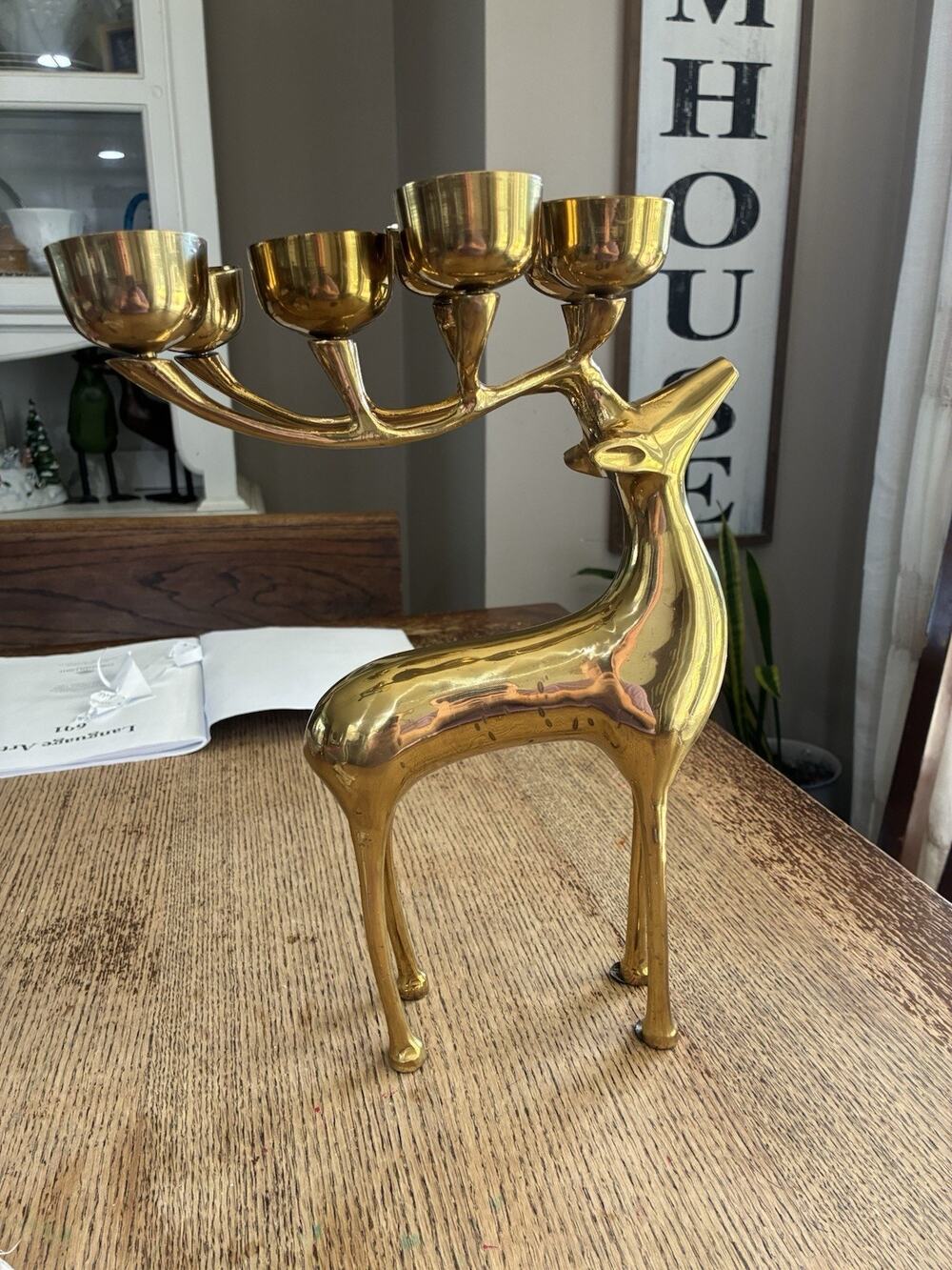 Pottery Barn Candelabra Brass Deer 10 Votive Candle Holder Reindeer Heavy